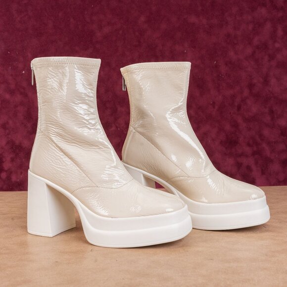 Free People Double Stack Platform Boots Cream Leather Y2K 90s Square Toe Sz 8.5 - Picture 1 of 9